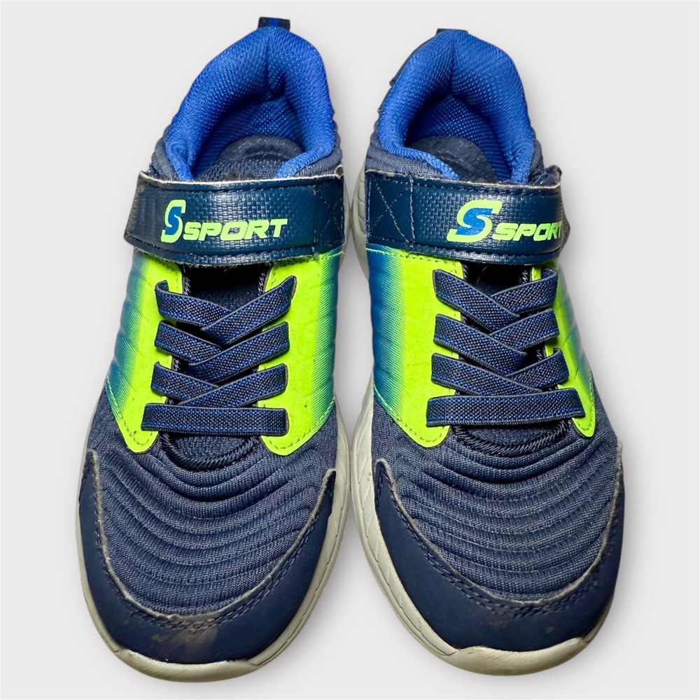 S Sport by Skechers Boys Size‎ 1 Blue Neon Athletic Sneakers Hook and Loop